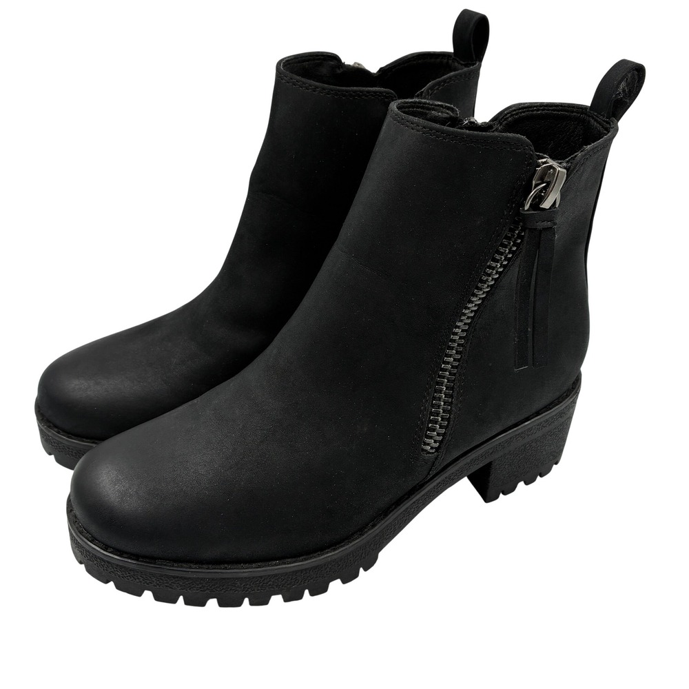 Bjorndal Judy Black Ankle Boots Womens Sz 7 Lug Sole Block Heel Side Zip Grunge